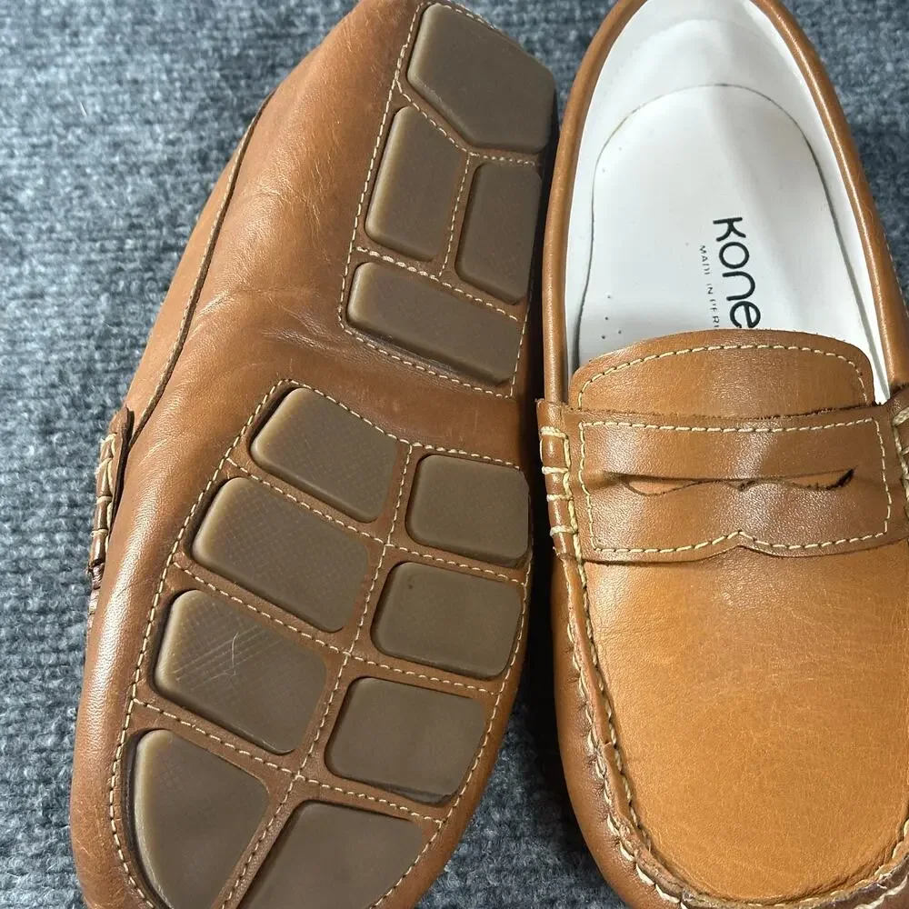 Kone Boys Leather Penny Loafers EU 35 US 2.5 Tan Driving Moccasins Peru